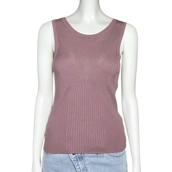 Express Mauve Ribbed Knit Tank Top. Medium. Minimalist Casual Layering Capsule - Picture 1 of 8